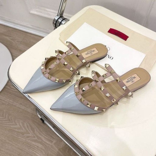 Valentino Rockstud Mules With Straps Women Patent Leather Sky Blue