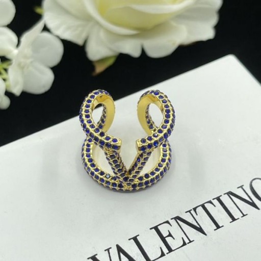 Valentino VLogo Signature Open Ring In Metal With Swarovski Crystals Gold/Blue