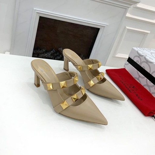 Valentino Roman Stud Heeled Mules With Straps Women Calfskin Khaki
