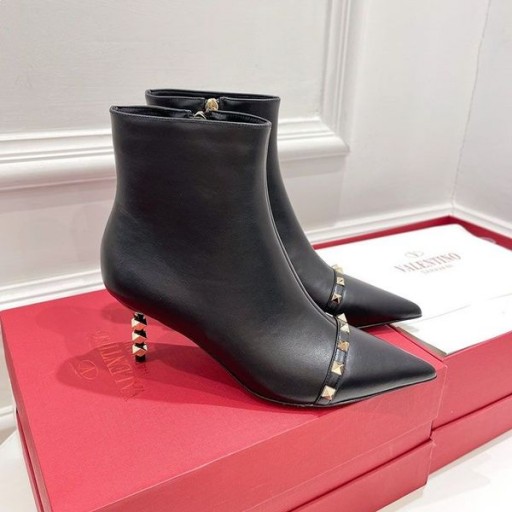 Valentino Roman Stud Ankle Booties With Sculpted Heel Women Calfskin Black