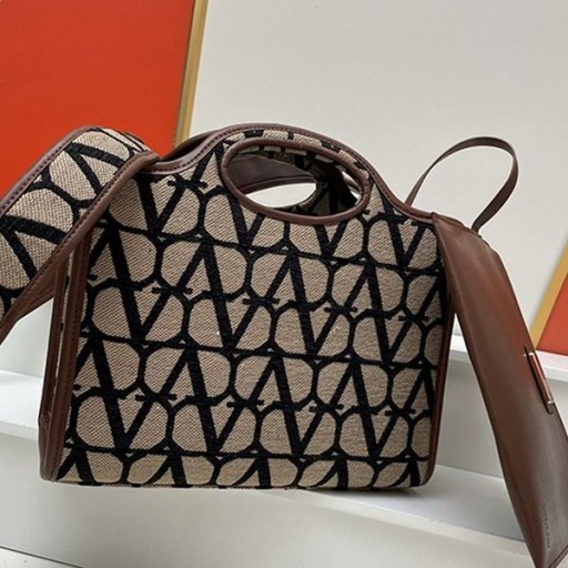 Valentino Small Le Troisieme Shopping Bag In Toile Iconographe Fabric Black
