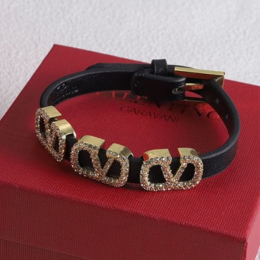 Valentino VLogo Signature Bracelet In Calfskin With Crystals Black