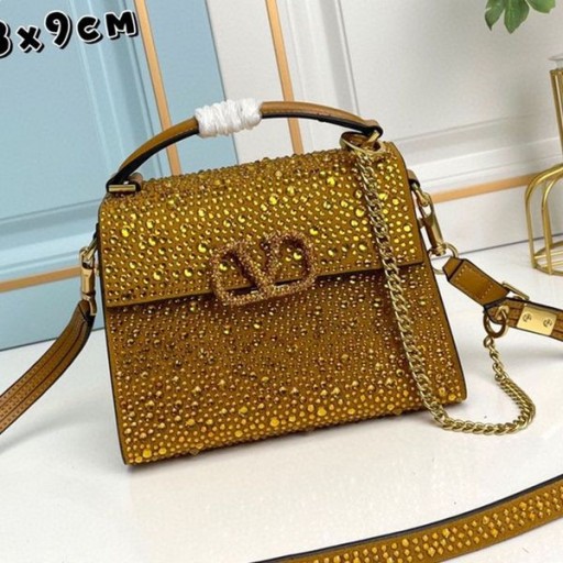 Valentino Mini Vsling Handbag With Sparkling Crystals In Calfskin Brown
