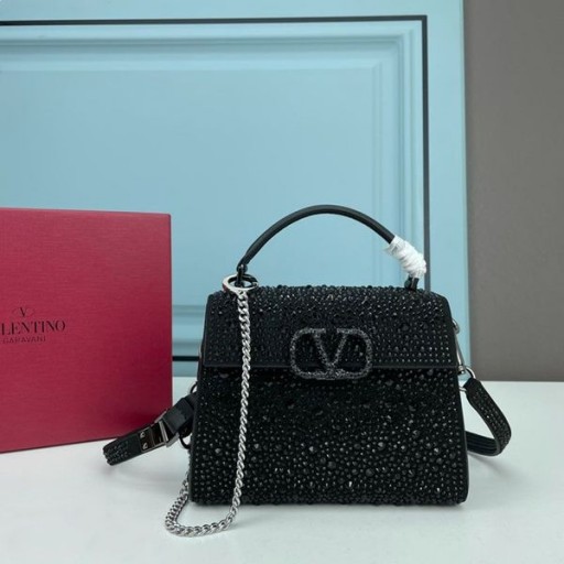 Valentino Mini Vsling Handbag With Sparkling Studs In Calfskin Black