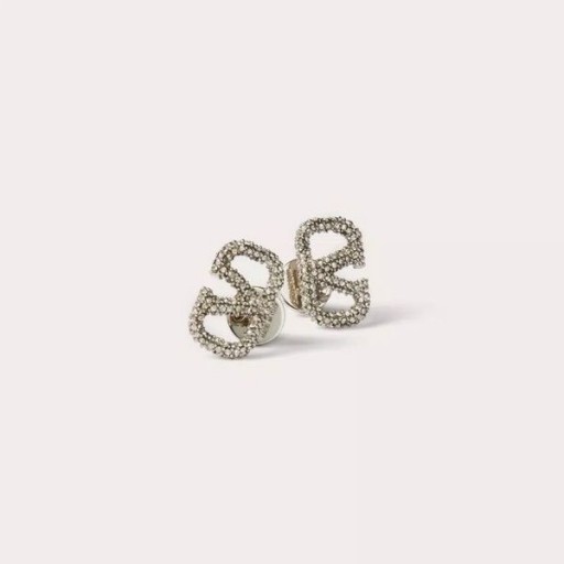 Valentino Mini VLogo Signature Stud Earrings In Metal With Crystals Silver
