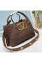 Valentino Small VLogo Signature Shopping Bag With Roman Studs In Synthetic Riffia Coffee