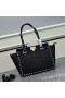 Valentino Small Rockstud Tote In Riffia Black