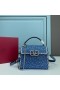 Valentino Mini Vsling Handbag With Sparkling Crystals and Jewel Embroidery In Calfskin Navy Blue