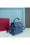 Valentino Mini Vsling Handbag With Sparkling Crystals and Jewel Embroidery In Calfskin Navy Blue