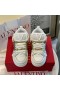 Valentino Open Skate Sneakers With VLogo Unisex Calfskin and Fabric White/Gold