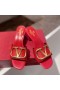 Valentino VLogo Signature Thick-Heeled Slides Women Grainy Calfskin Red
