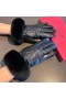 Valentino Vlogo Embossed Gloves Women Sheepskin With Rabbit Fur Black