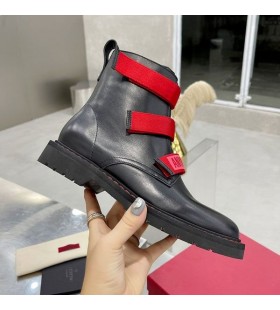 Valentino Anywhen Ankle Boots With Velcro Straps Women Calfskin Black/Red