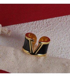 Valentino VLogo Signature Ring In Metal With Enamel Black