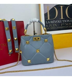 Valentino Small Roman Stud Handbag In Nappa Leather Sky Blue