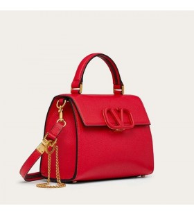 Valentino Small Vsling Handbag In Grainy Calfskin Red