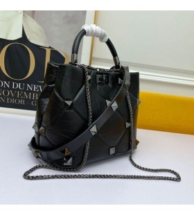 Valentino Meidum Roman Stud Handbag In Nappa Leather Black