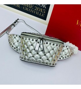 Valentino Small Rockstud Spike Belt Bag In Lambskin Silver