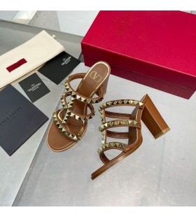 Valentino Rockstud Thick-Heeled Slides With No Limit Studs Women Calfskin Brown