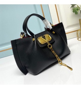 Valentino Small VLogo Escape Tote In Grained Calfskin Black