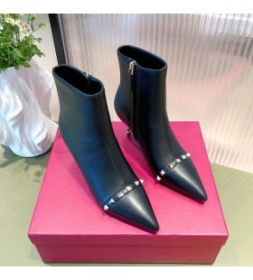Valentino Roman Stud Ankle Booties With Sculpted Heel Women Calfskin Black/Silver