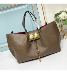 Valentino Large VLogo Escape Tote In Grained Calfskin Coffee