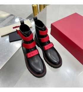 Valentino Anywhen Ankle Boots With Velcro Straps Women Calfskin Black/Red