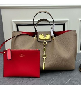 Valentino Large VLogo Escape Tote In Grained Calfskin Khaki