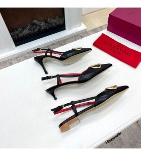 Valentino VLogo Signature Slingback Pumps With Crystals Women Calfskin Black/Red