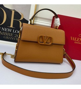 Valentino Small Vsling Handbag In Grainy Calfskin Brown