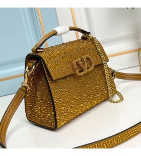 Valentino Mini Vsling Handbag With Sparkling Crystals In Calfskin Brown