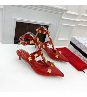 Valentino Roman Stud Pumps With Straps Women Calfskin Red