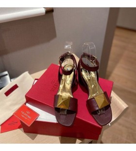 Valentino One Stud Sandals With Ankle Strap Women Grained Calfskin Burgundy