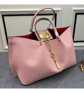 Valentino Large VLogo Escape Tote In Grained Calfskin Pink