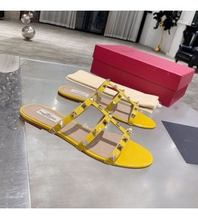 Valentino Rockstud Slides Women Calfskin Yellow