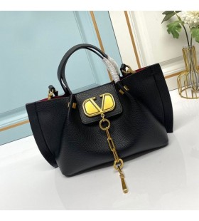 Valentino Small VLogo Escape Tote In Grained Calfskin Black