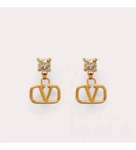 Valentino Mini VLogo Signature Drop Earrings In Metal With Diamonds Gold/White