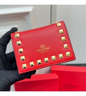Valentino Small Rockstud Flap Wallet In Calfskin Red