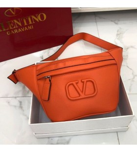 Valentino Small VLogo Belt Bag In Grainy Calfskin Orange