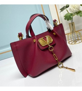 Valentino Small VLogo Escape Tote In Grained Calfskin Burgundy