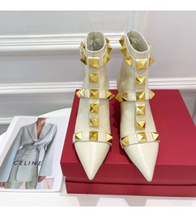 Valentino Rockstud Ankle Booties 70MM Women Calfskin Beige