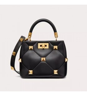 Valentino Small Roman Stud Handbag In Nappa Leather Black/Gold
