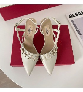Valentino Rockstud Slingback Pumps With Asymmetric-Straps Women Calfskin White