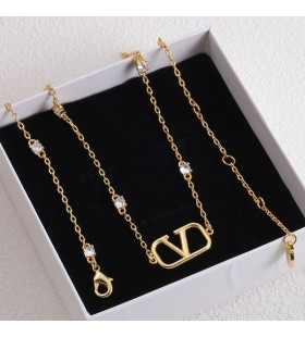Valentino Mini VLogo Signature Necklace In Metal With Swarovski Crystals Gold