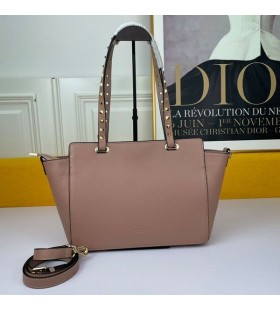 Valentino Small Rockstud Tote In Grainy Calfskin Pink
