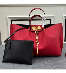 Valentino Large VLogo Escape Tote In Grained Calfskin Red