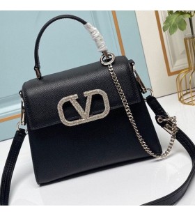 Valentino Small Vsling Handbag With Jewel Embroidery In Grained Calfskin Black