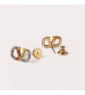 Valentino Mini VLogo Signature Stud Earrings In Metal With Crystals Multicolor