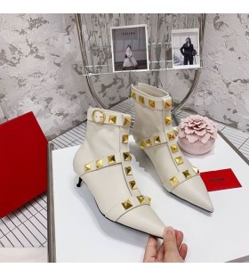 Valentino Rockstud Ankle Booties 65MM Women Calfskin White