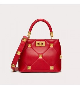Valentino Small Roman Stud Handbag In Nappa Leather Red